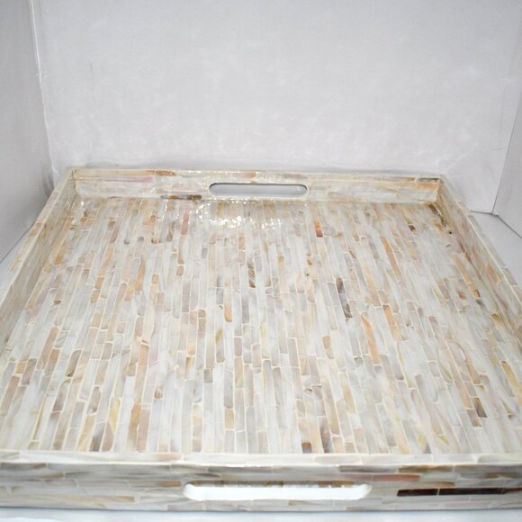 PEMAR Extra Large 20" Square Mother of Pearl Ottoman Tray with Insert Handles – - Picture 4 of 8